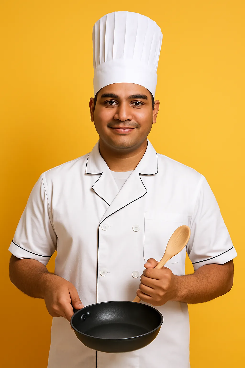 Cook in chef uniform smiling