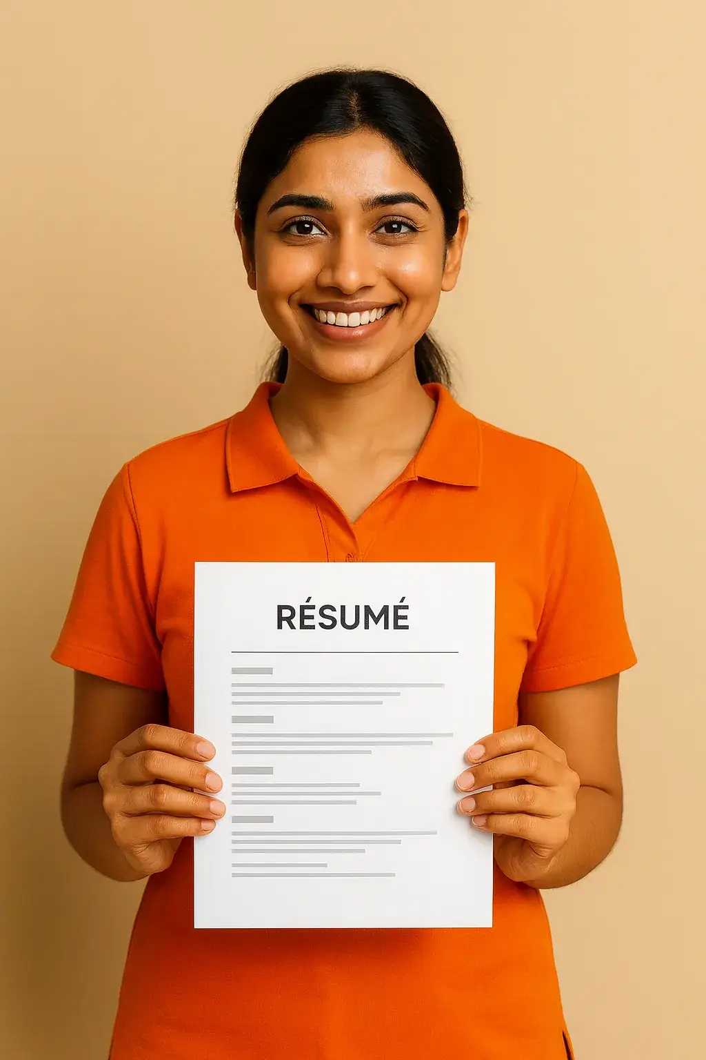 Retail Sales Executive holding a résumé near the POS counter